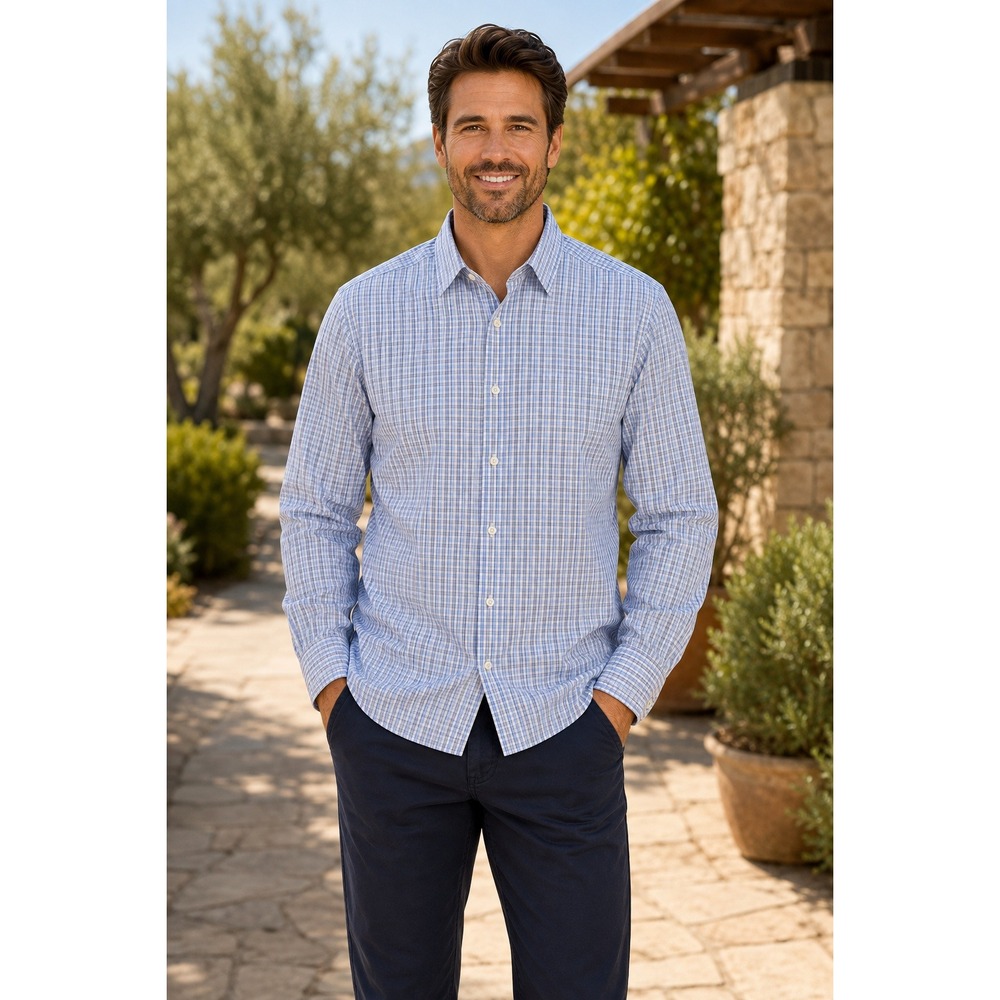 UNTUCKit Durif WF Shirt Mens XXL Blue White Check Wrinkle Free Regular Fit 01096